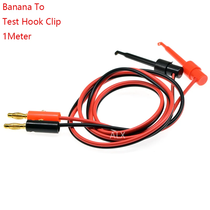 1 paire de connecteurs banane 1M 4mm, adaptateur à Clip à crochet, câble électrique plaqué or pour multimètre, fils de Test, fil rouge noir