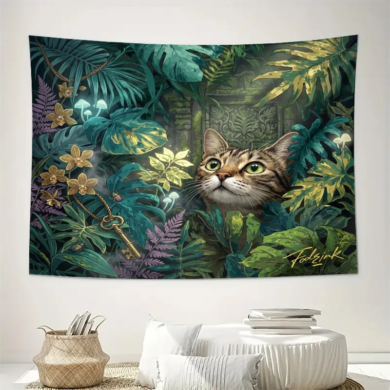 Luxurious Tropical Jungle Curtains Panel Home Decor Rainforest Botanical Wall Print Curtains Drapes for Living Room Cat Lover St