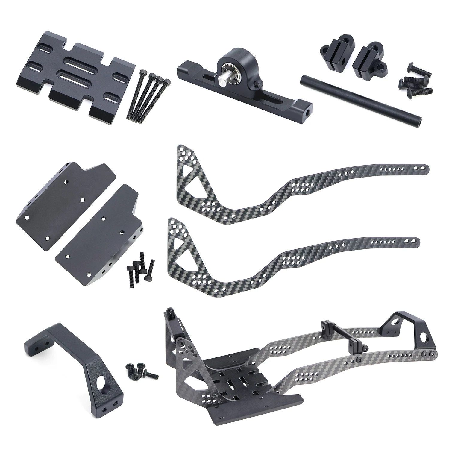 Carbon Fiber High Clearance LCG Chassis Kit Carbon Rails Body Mount Front Rear Chassis Brace Skid Plate Sliders Upgrade Parts