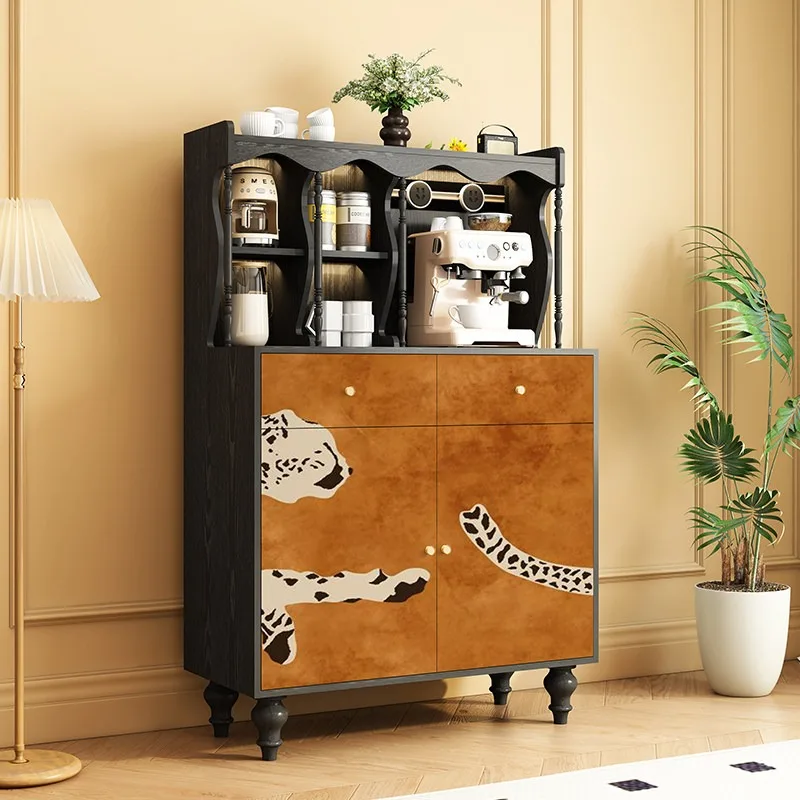 French retro style solid wood drawer side cabinet, double door tea cabinet, living room wall locker