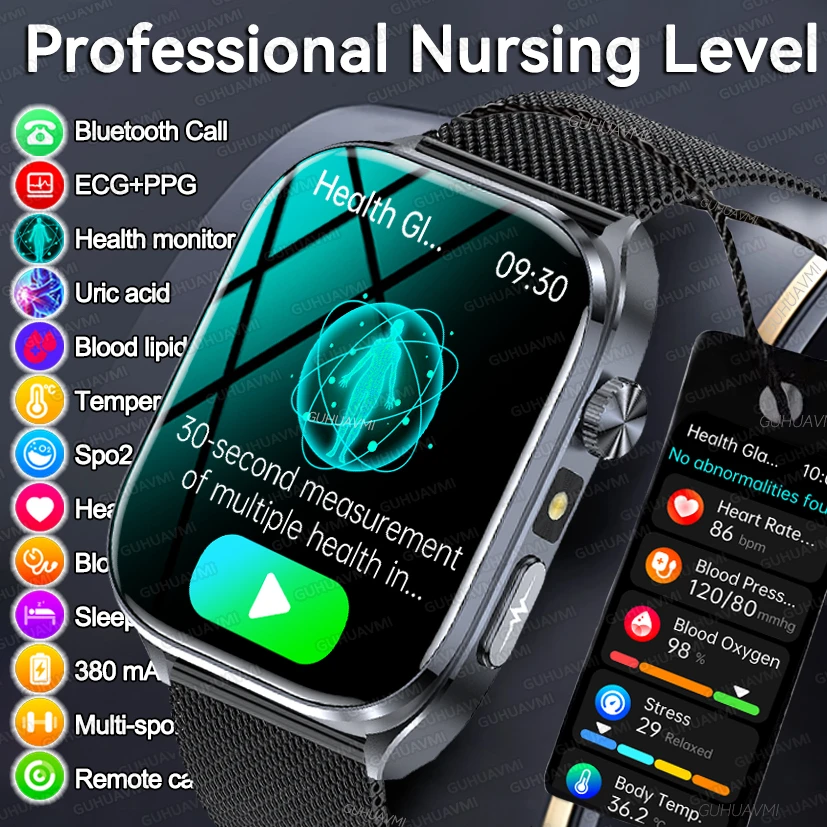 

2025Nursing Level Uric Acid Blood lipids Smart Watch Men Blood Pressure ECG+PPG Clock Body Analysis Voice Call Health Smartwatch