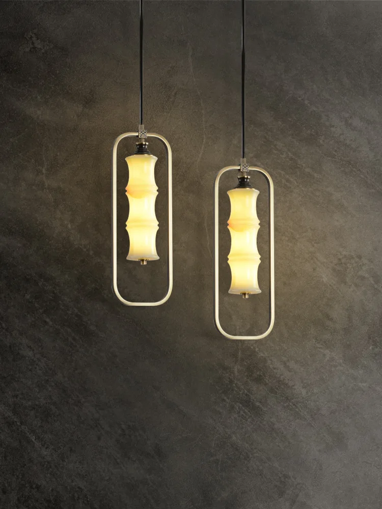 New Chinese style single head jade pendant light, all copper dining room bedroom light