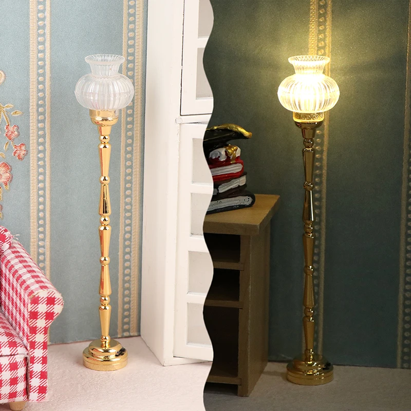 1/12 Dollhouse Miniature Floor Lamp Flower Shape LED Lamp Model Doll Home Lamp Furniture Decoration Toy Micro Scene Ornament