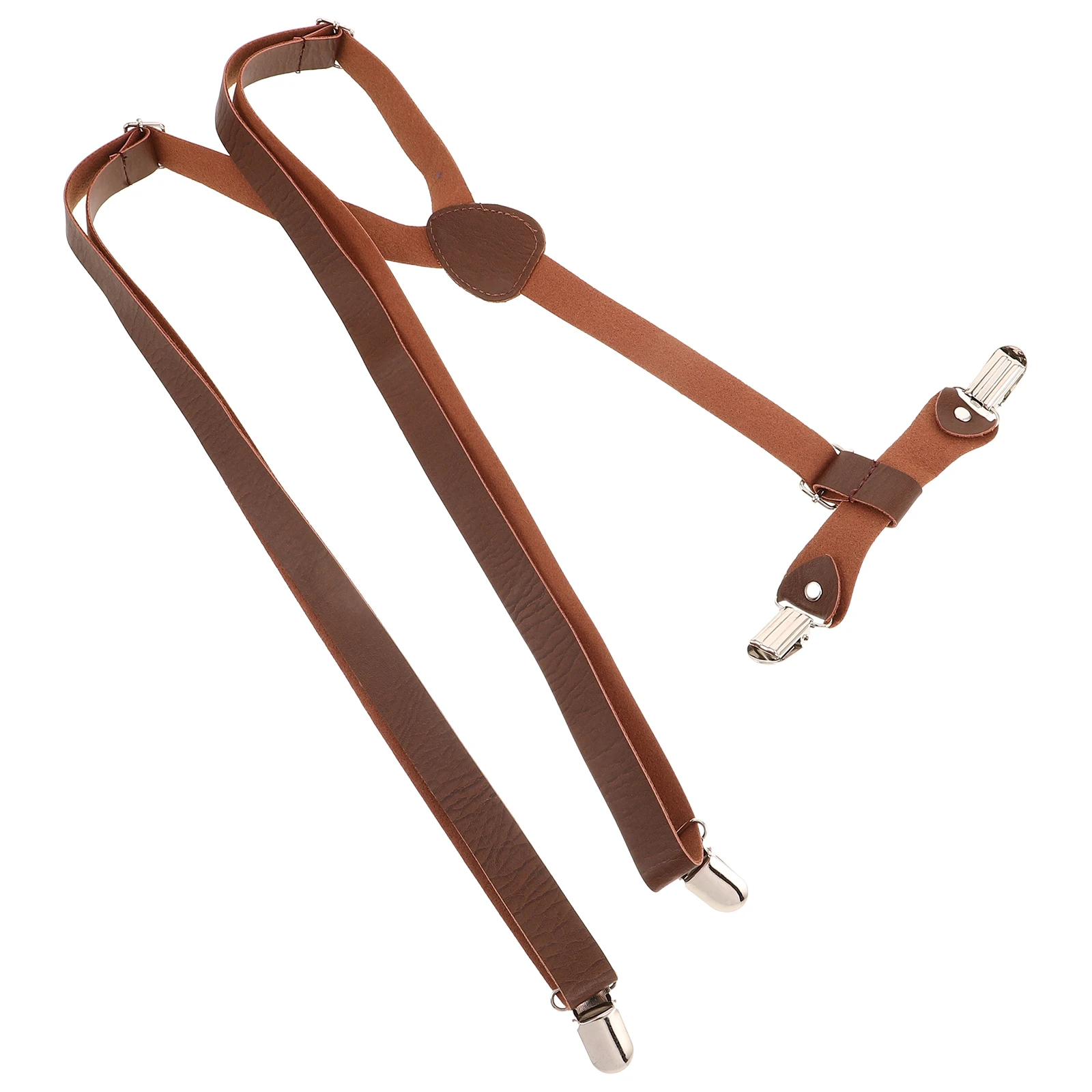 

Suspenders Strap Belt for Men Women Adjustable Elastic PU Material Clip System Brown Color Unisex Y Shape Comfortable Pant