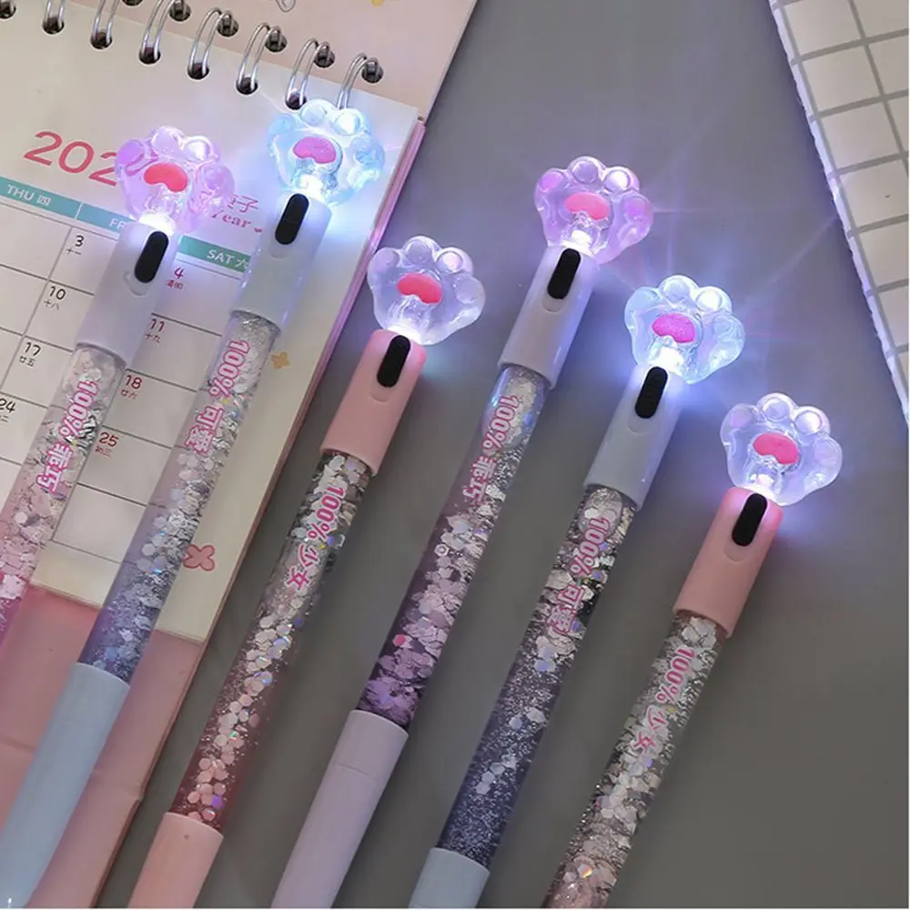 

LED Crystal Office Supplies Heart Writing Tool Cat Claw Black Ink Signing Pen Luminous Gel Pen Quicksand Pen Glitter Lights Pen