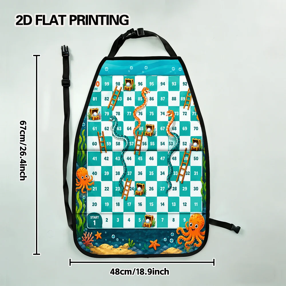 2D Flat, 2pcs Underwater Snakes And Ladders Pattern Car Kick Mats With Organizer, Lightweight Universal Car Seat Organizer, Car