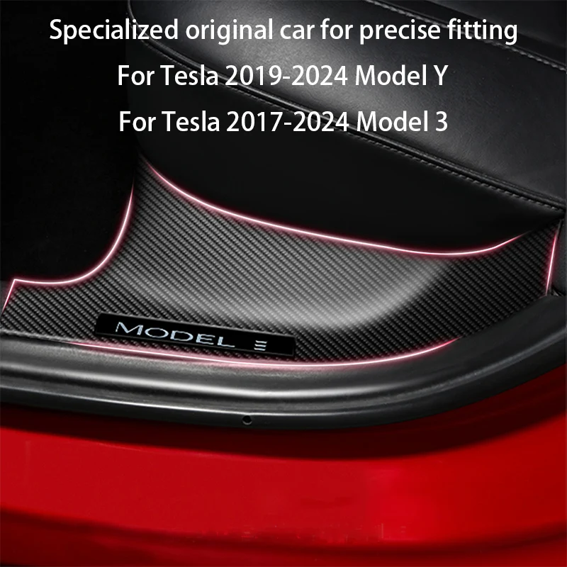 Rear Door Sill Guards For Tesla Model Y/3 Carbon Fibre ABS Inner Protector Plate Cover Trim Car Anti-Dirty Bumper Kick Pad