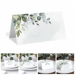50pcs Green Leaf Table Place Cards Blank Tented Name Card Paper Seating Place Cards Dinner Party Seating For Wedding Feast Party