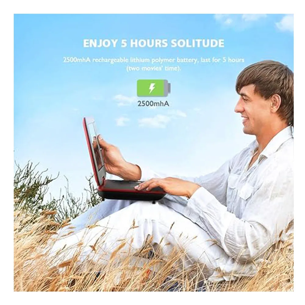 مشغل DVD محمول مقاس 11.5 بوصة من ieGeek مع بطاقة SD/منفذ USB، بطارية قابلة لإعادة الشحن لمدة 5 ساعات، شاشة واقية للعين مقاس 9.5 بوصة، تدعم AV-in /