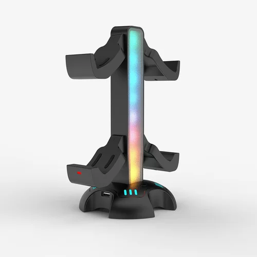 Imagen 2 del producto Soporte de base de carga multifunción 4 en 1 2025 para controladores PS5 con iluminación RGB ajustable y función de carga dual