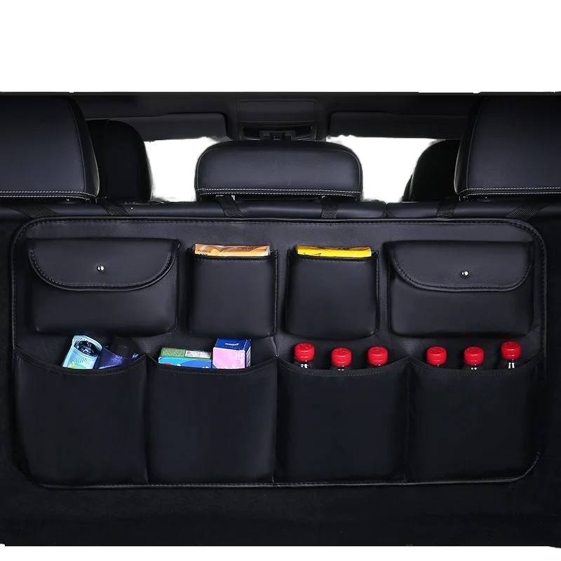 Large Capacity Leather Oxford Tray Back Hanging Chair Storage Box SUV Car Multi-Function Organiser Net Pocket Trunk Car Seat Car