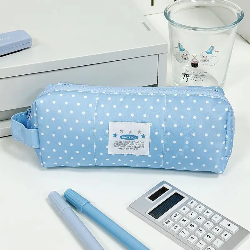 Polka Dot Pencil Case With Soft Padded Fabric And Smooth Zipper Perfect For Students School Office Stationery Storage