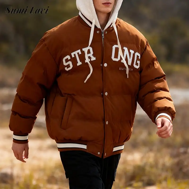 

Daily Casual Men's Zipper Hooded Down Jacket Coat Fall Winter Thickened Warm Puffer Jackets Men Fashion Letter Embroidery Coats