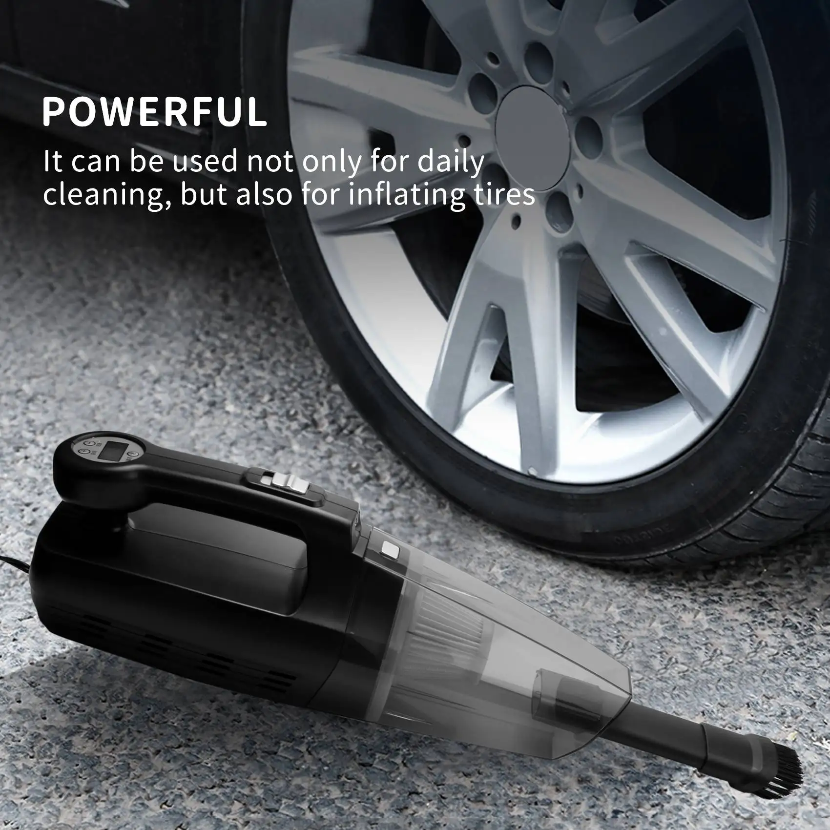 

Premium 4 In 1 Car Vacuum Cleaner Tire Inflator 7000PA High Power Suction Wet/Dry Portable Vacuum Cleaner With LCD Display
