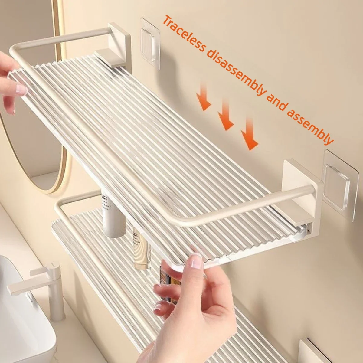 For Bathroom Accessories Floating Shelf Household Items Acrylic Wall Mount Shelf Bathroom Storage Rack with Rod Shower Organizer