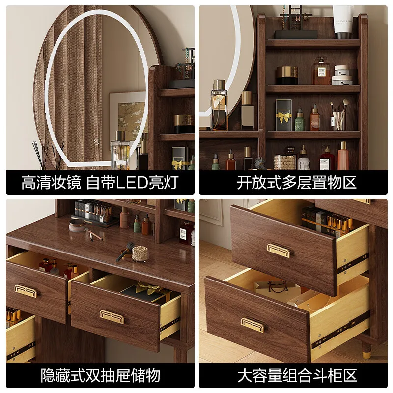 Mesa de cômoda de madeira maciça de nogueira preta personalizável quarto moderno simples pequeno novo armazenamento chinês mesa de maquiagem integrada