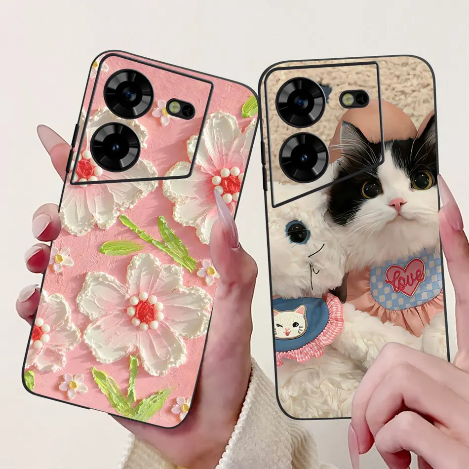 ل Tecno Pova 5 LH7n / Pova 5 Pro LH8n أنيقة فراشة القط جراب هاتف ل Tecno Pova5 5Pro 5G سيليكون أسود لينة حافظات من البولي يوريثان