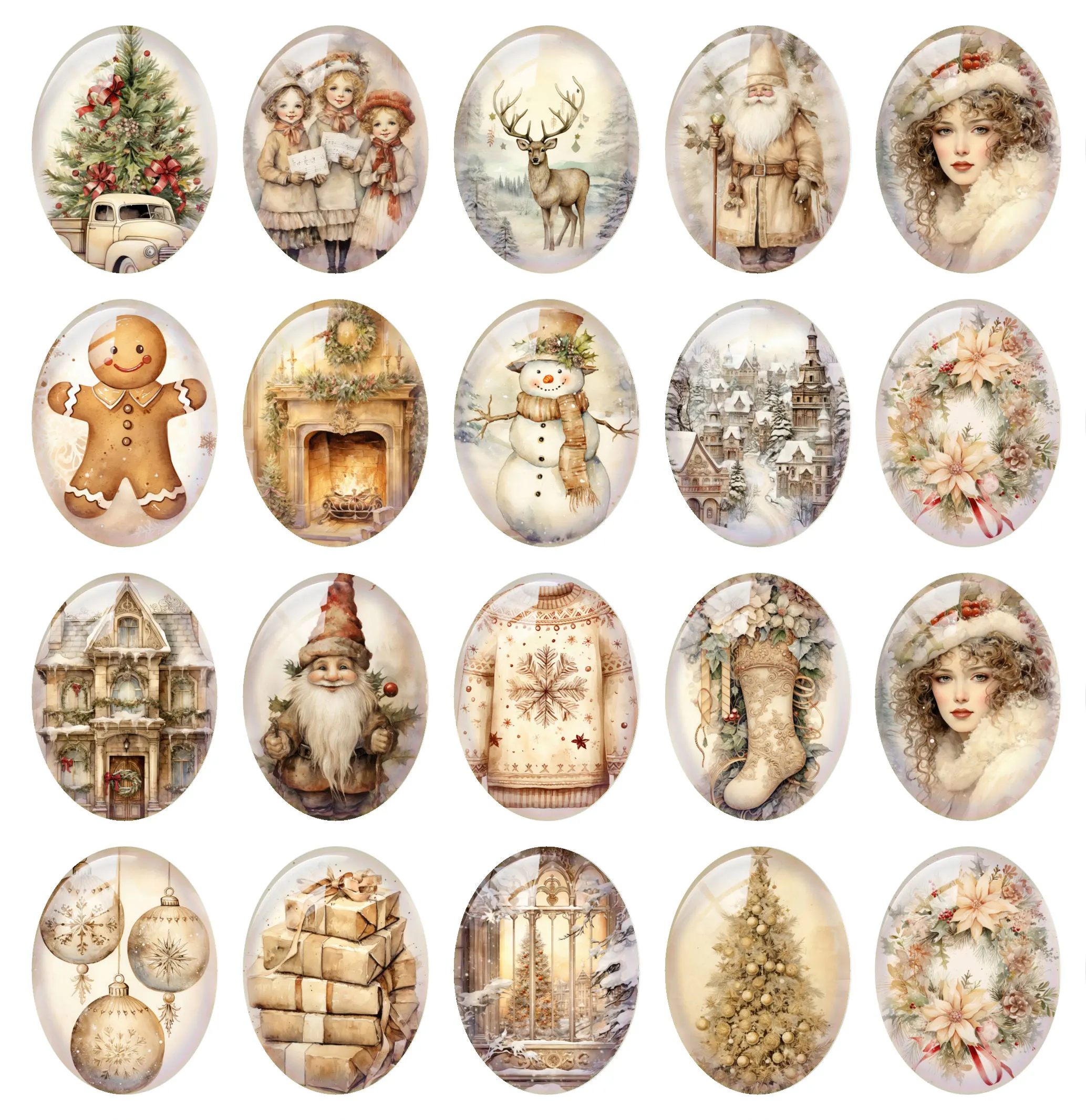 10pcs/lot Christmas X-mas Winter Gnomies Bells Tree Santa Oval Photo Glass Cabochon Flatback Demo Cameo For Diy Jewelry Making