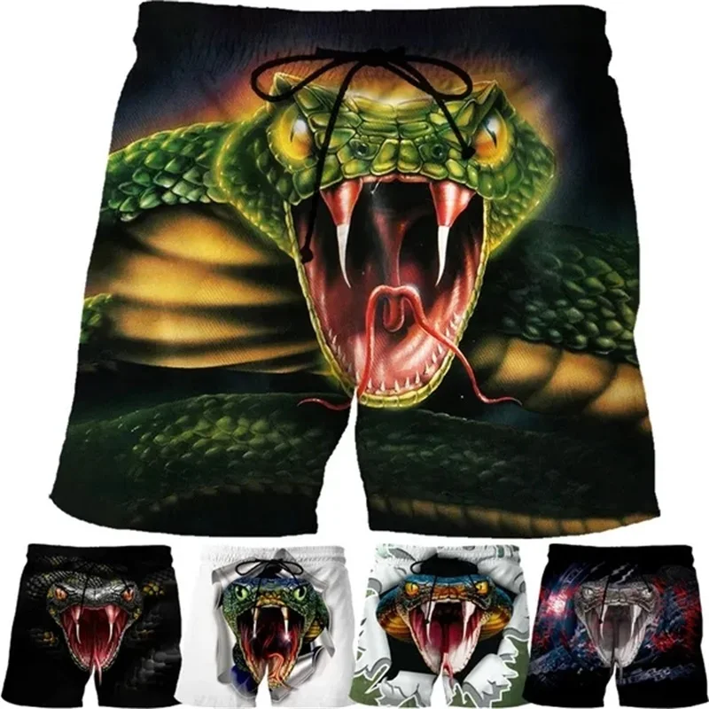 Animal Snake Graphic Board Shorts For Men 3D Printing Seaside Leisure Vacation Hip-hop Beach Shorts Breathable Gym Swim Trunk