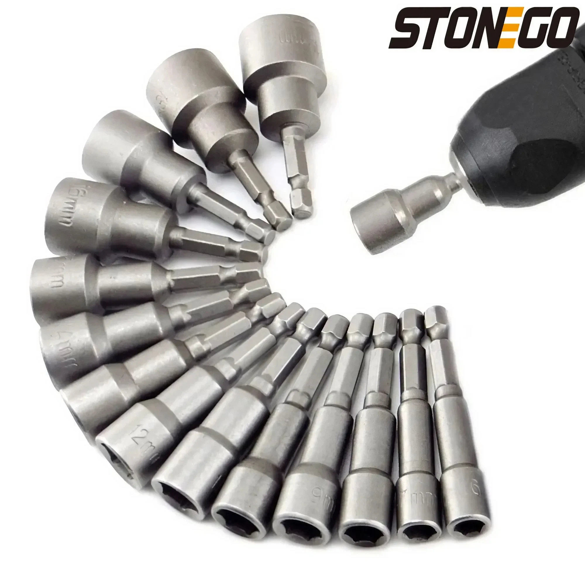 STONEGO 5/6/8/9/14Pcs Hex Magnetic Socket Sleeve Nozzles Nut Driver Drill Bit Adapter