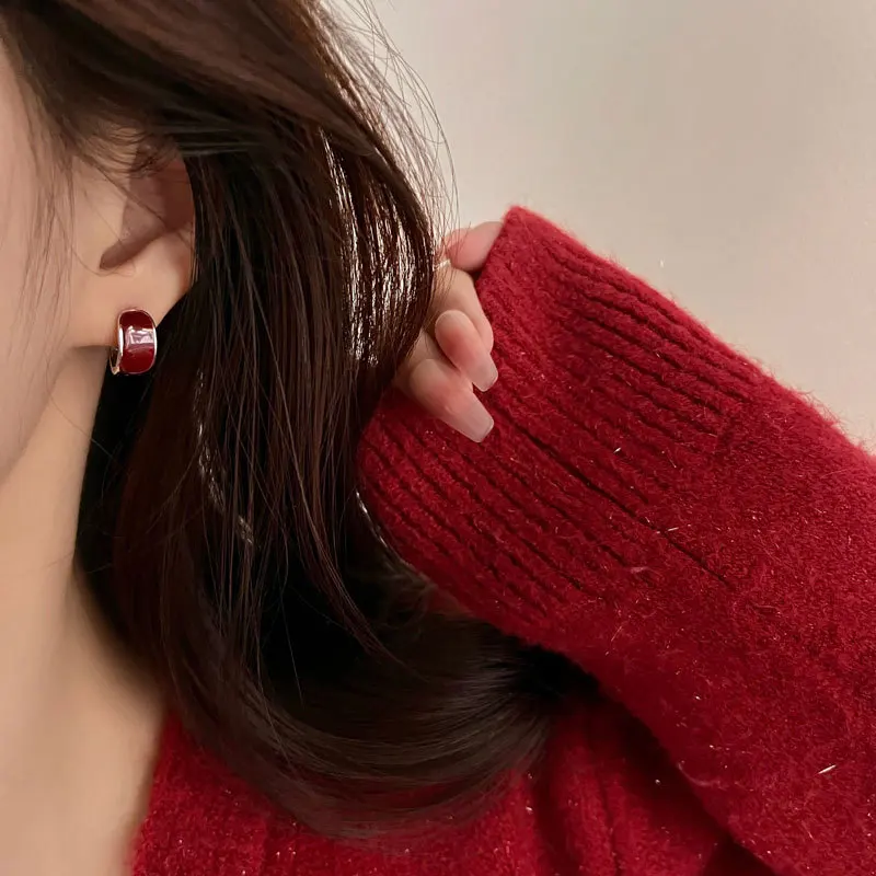 100% 925 Sterling Silver Geometric Earrings for Women Girl Vintage Drop Glaze Round Design Jewelry Party Gift Dropshipping