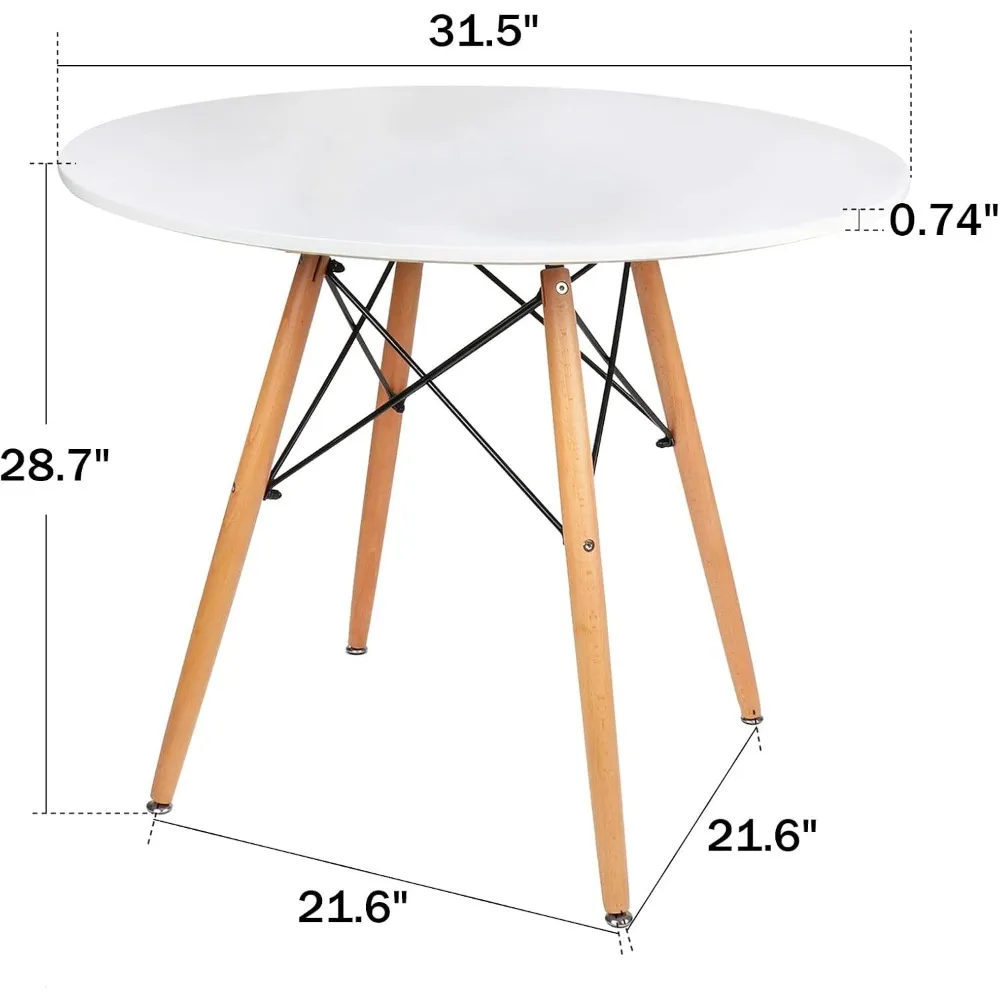 Round White Dining Kitchen Table Modern Leisure Table 31.5" with Wooden Legs for Office & Conference 2 to 4 People