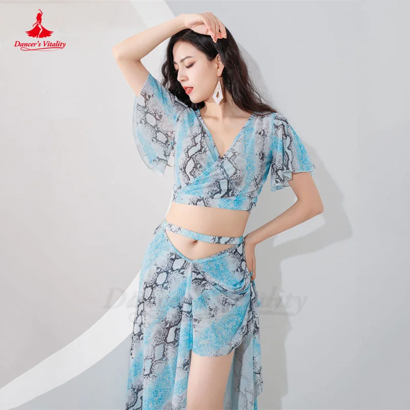 Belly Dance Practice Clothes Women Serpentine Short Sleeves Top+long Skirt 2pcs for Girl\'s Oriental Belly Dancing Wear Outfit