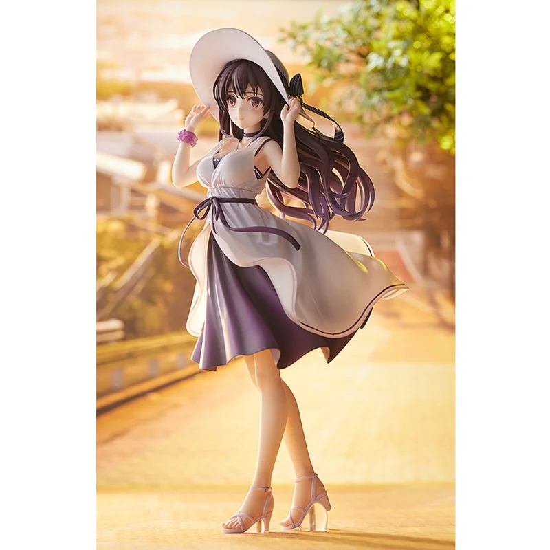 In Stock Genuine Dark Purple Long Hair Girl Decor Ornament Sun Hat White Dress Desktop Collectible Gift