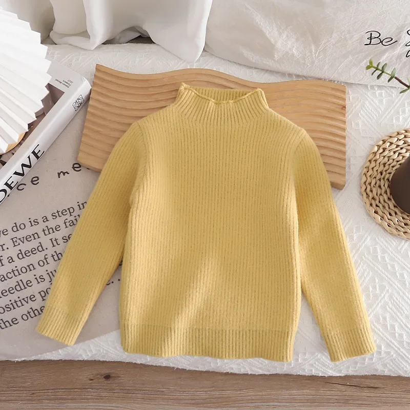 

2025 зимняя детская одежда, свитер для девочек от 2 до 6 лет, цельный пуловер на флисовой подкладке с высоким воротом, теплая мягкая детская одежда