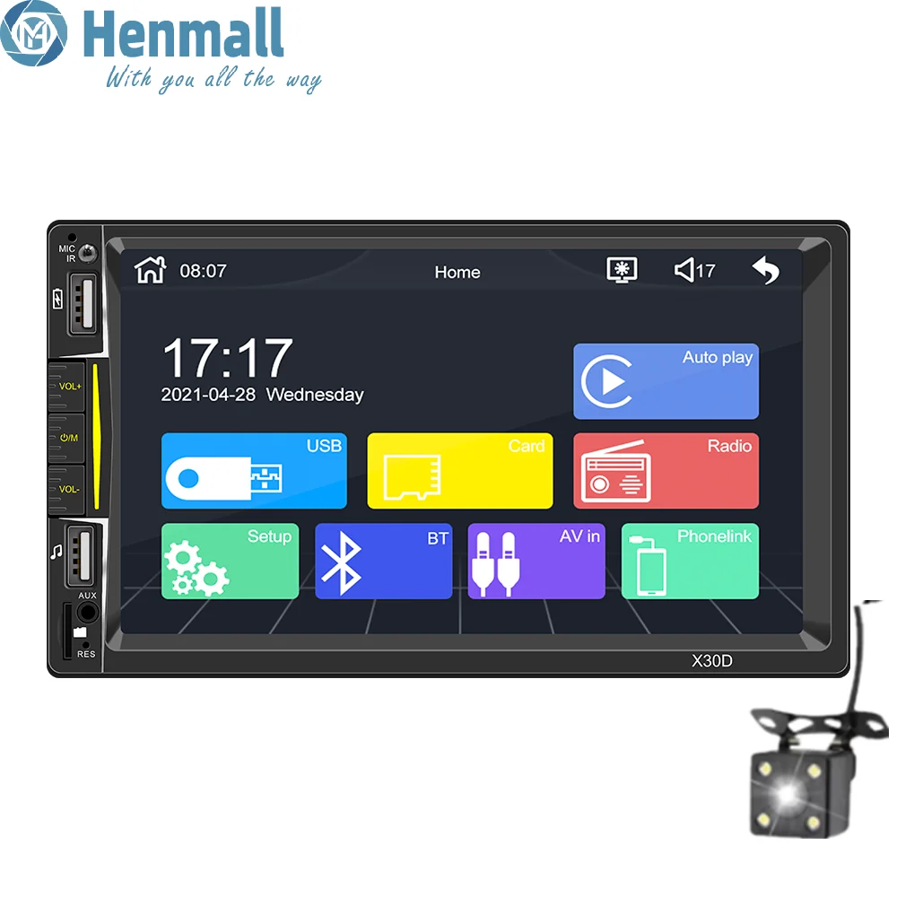 HENMALL CARPLAY MP5 Player  X30D 7 Inch 1 Din Aux Input Bluetooth USB Mirror Link Universal Auto radio