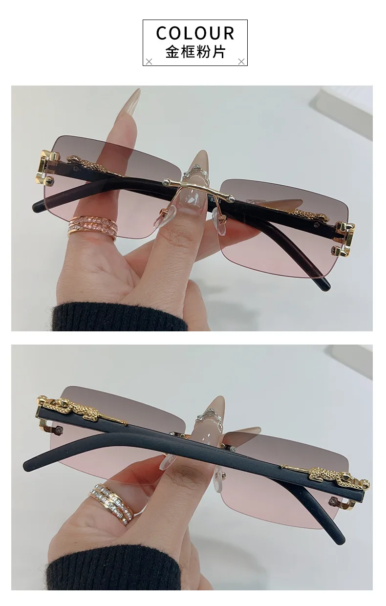 1-teilige modische Damen- und Herren-Sonnenbrille, rahmenlos, rechteckig, personalisierte Sonnenbrille für den Alltag, quadratische Vintage-Sonnenbrille – Detail 13