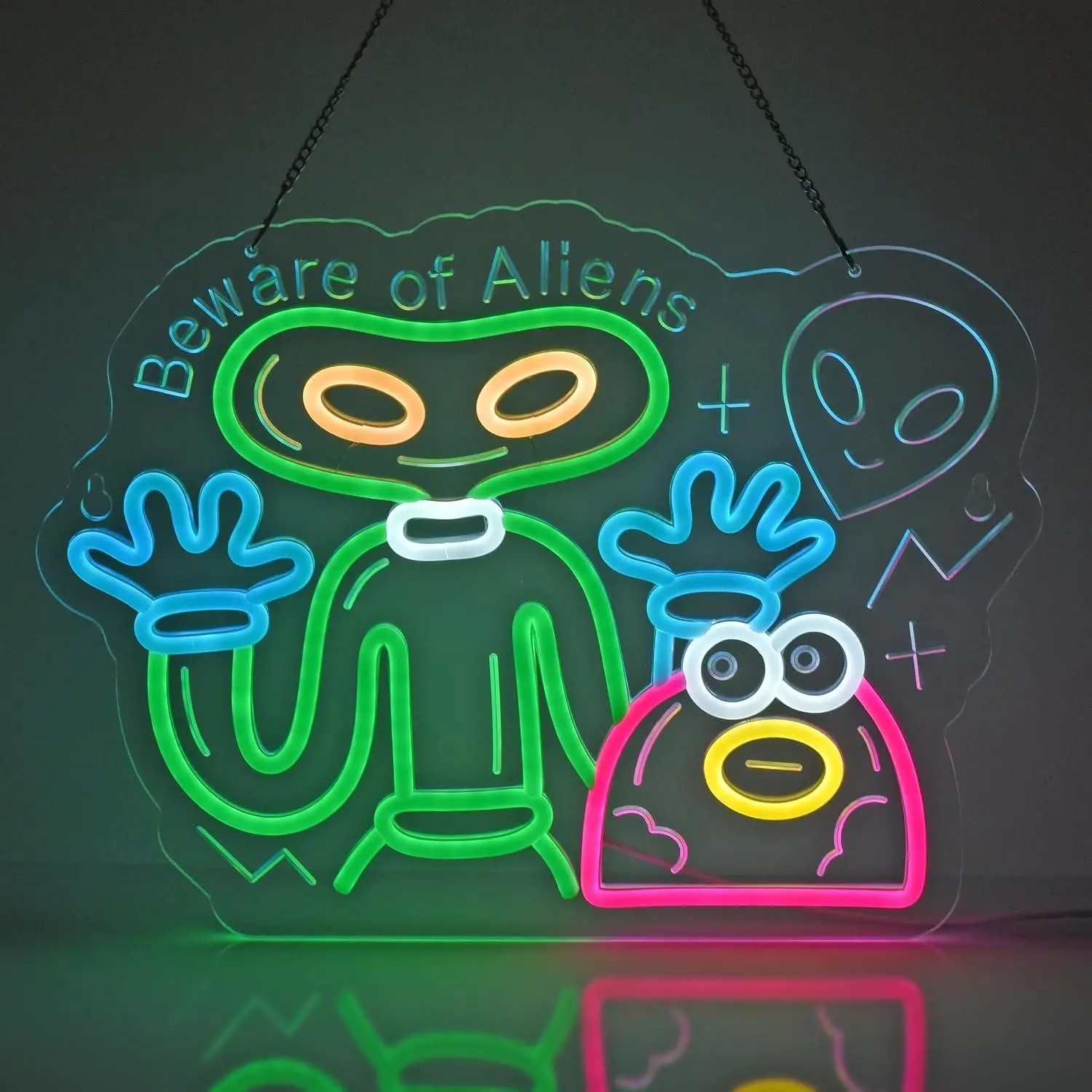 Beware Of Aliens Neon Sign USB Dimmable LED Lights For Game Room Man Cave Bar Kids Bedroom Dorm Living Room Home Wall Art Decor