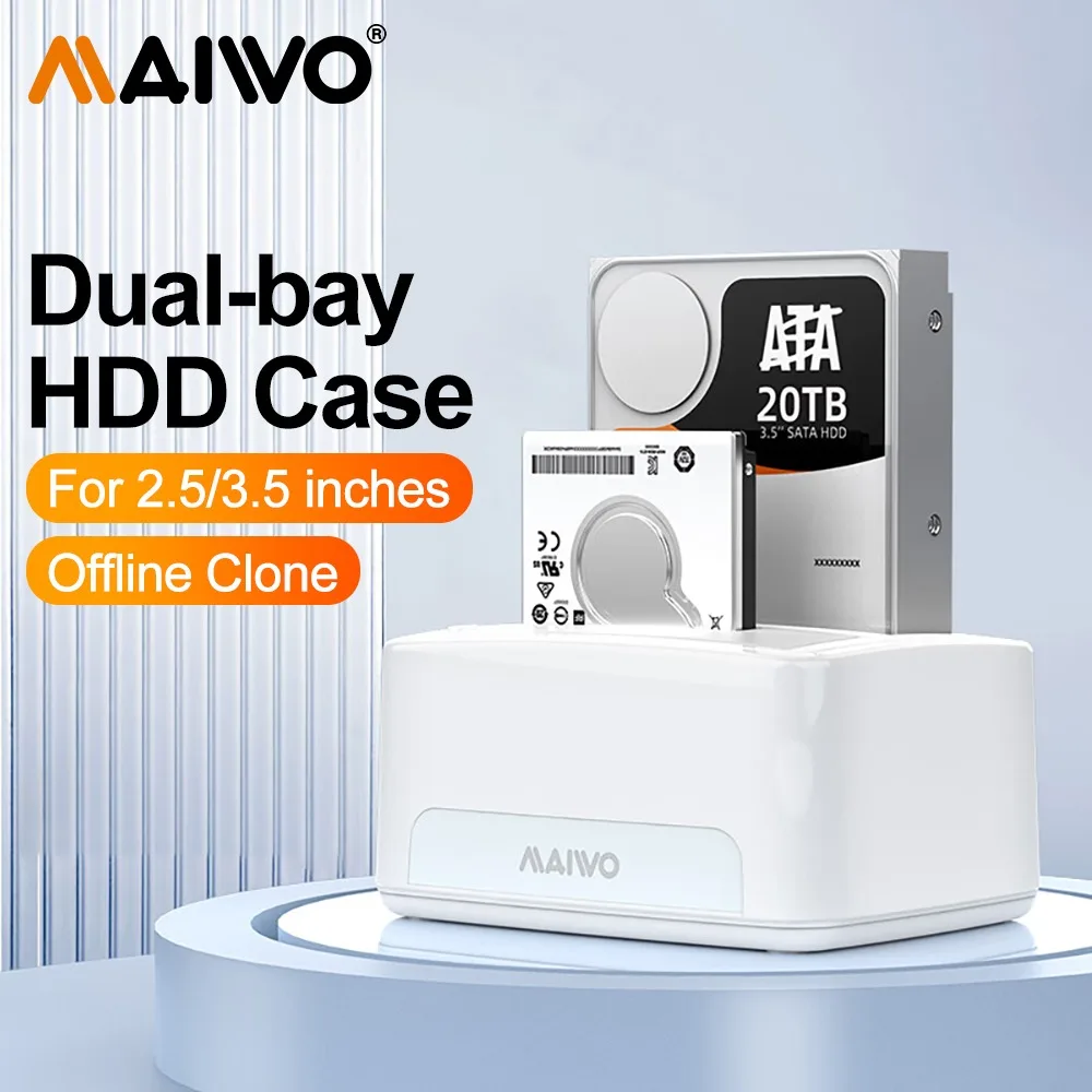 

MAIWO 2.5" 3.5" SATA Hard Drive Docking Station Enclosure 2 Bay Offline Clone for 2.5/3.5 inch HDD SSD Case Disk HD House Box PC