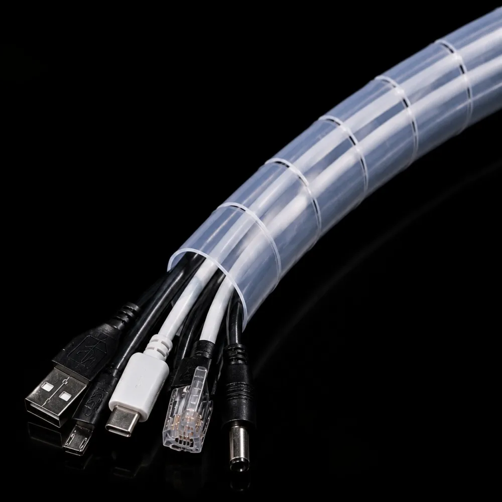 White Flexible Spiral Cable Sleeve Wire Wrap Tube, Computer Cord Management Organizer, Cable Winding Protection Pipe ID 4-30mm