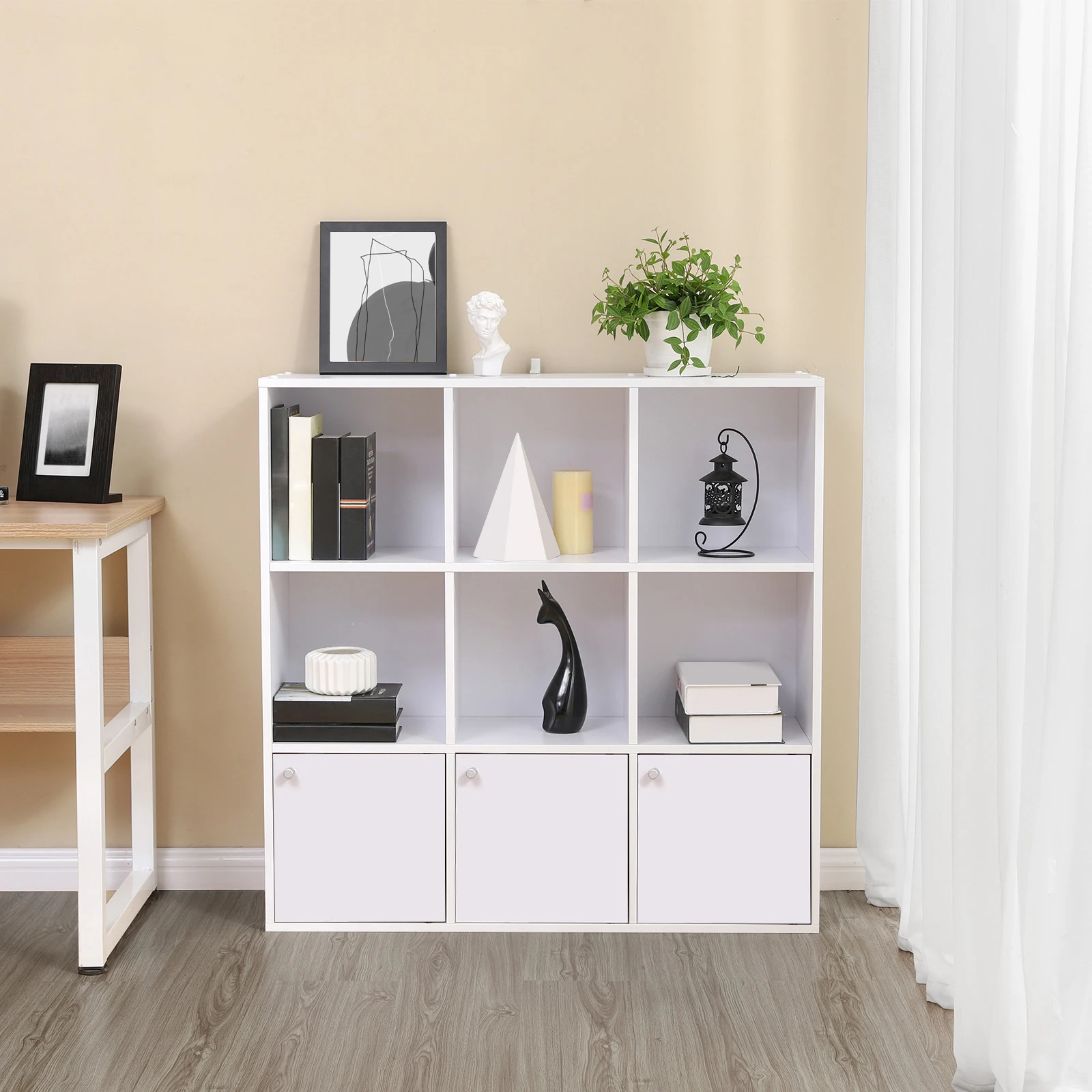 VASAGLE 9-Cube Bookshelf for Home Office, Display Shelf with 3 Bottom Cabinets, Freestanding Cube Unit Storage Rack