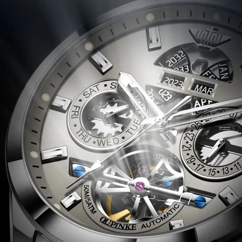 OUPINKE 3251 Luxury Watch Hollow Flywheel Men Automatic Mechanical Watch Waterproof Clock Brand Calendar Week Men Watch Reloj