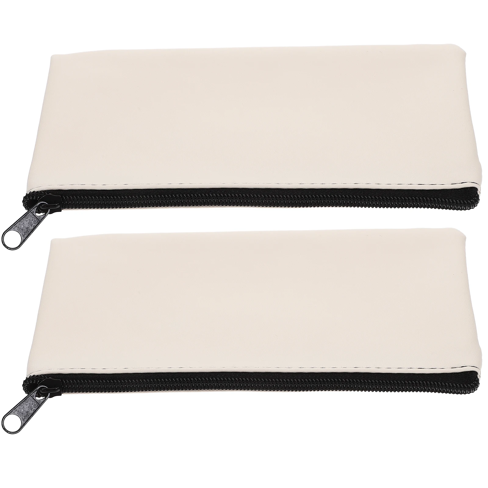 

2 Pcs Bags with Zipper for Pencil Pouch Money Bills Check Storage Large Silver Gray PU Organizer