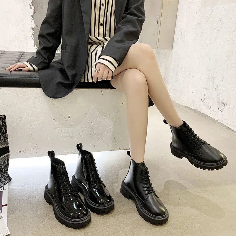 

Shoes for Women 2024 New Chunky Platform Autumn Winter Women's Boots High-top Lace-up Motorcycle Boots High Quality White Boots