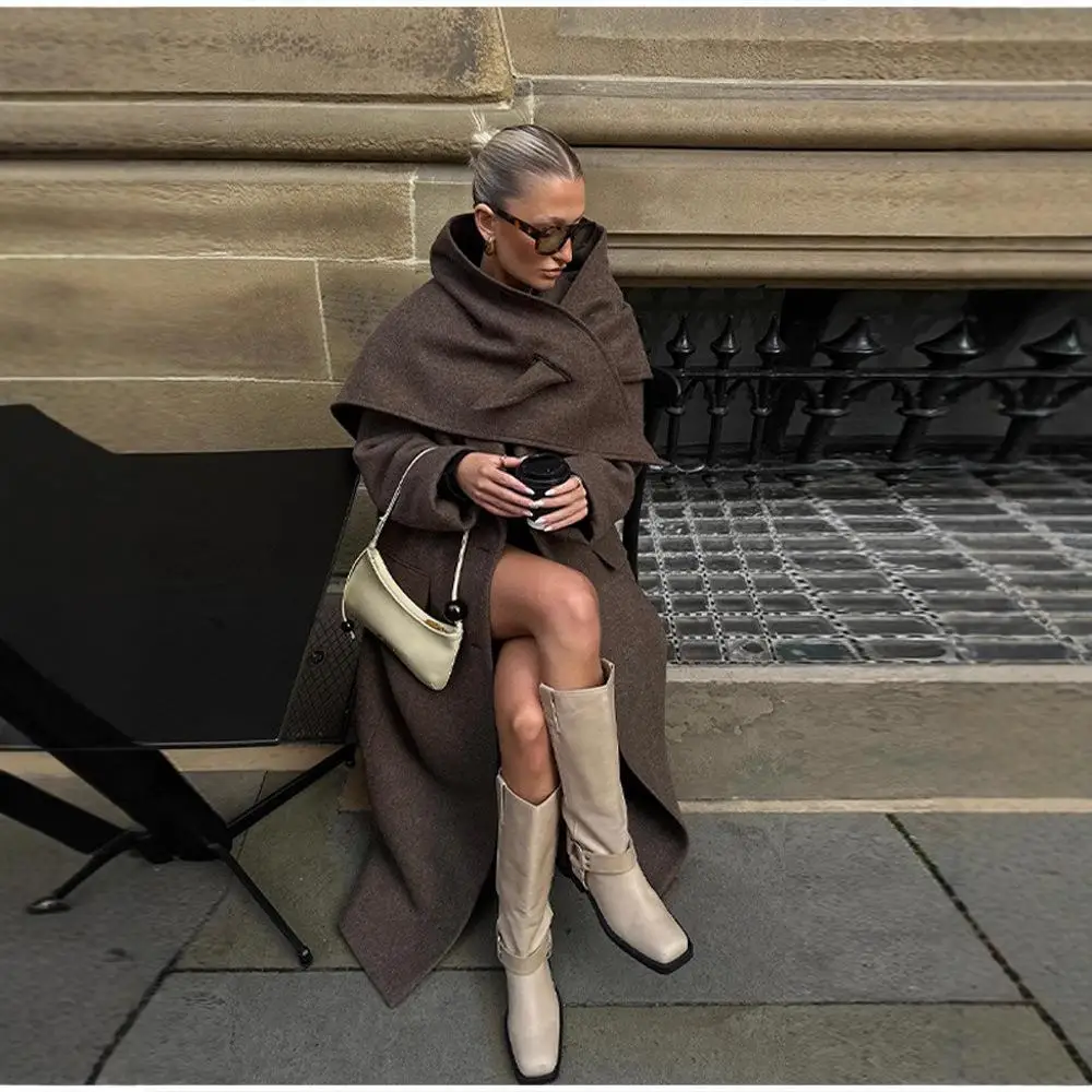 

2025 Autumn New Faionable Simple Sle Long Scarf Cowl Ne Coat Woolen Material Versatile Outerwear for Women Commute
