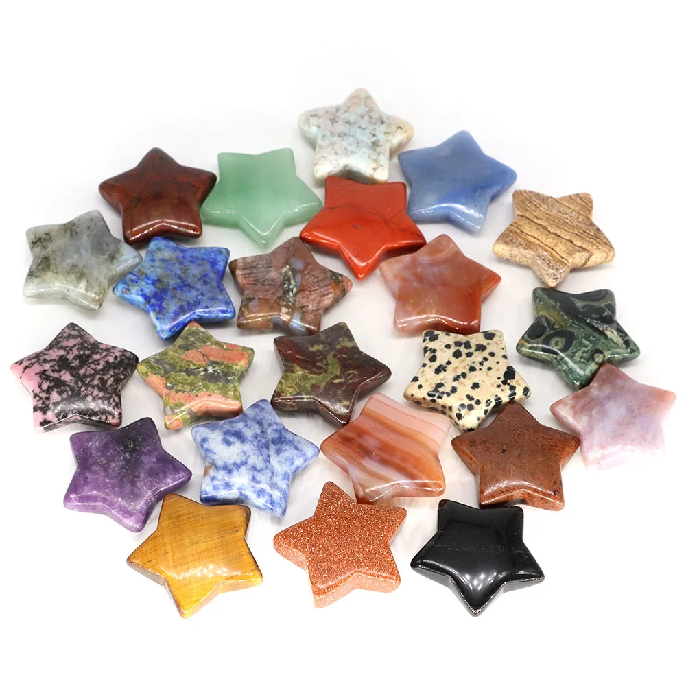 30mm Natural Stone Star Shaped Statue Crystal Amethyst Reiki Healing Energy Gem Mineral Specimen DIY Jewelry Ornament Home Decor