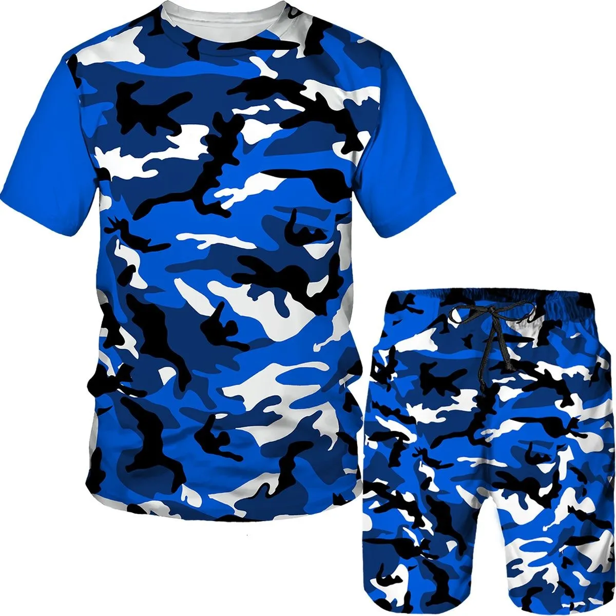 Camouflage Sportswear 3D Print Sportswear Set Short Sleeve T-shirt Short 2-piece Set Sportswear Casual Men's Clothing Sportswear