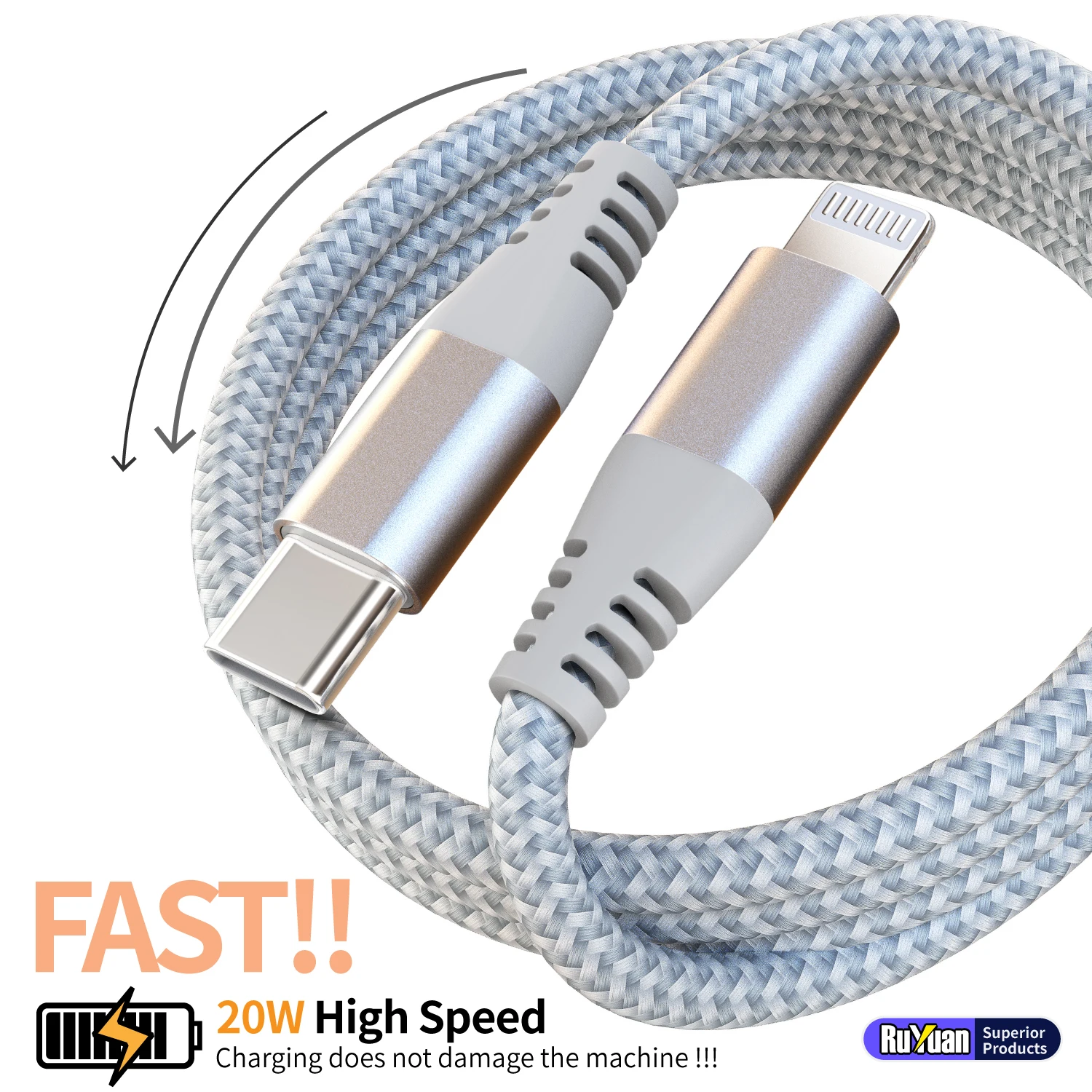 MFI Certified Fast Charging USB-C to Lightning Data Cable, 20W Nylon Braided Cable for iPhone 14, 14 Pro, 14 Plus, 13, 12, 11