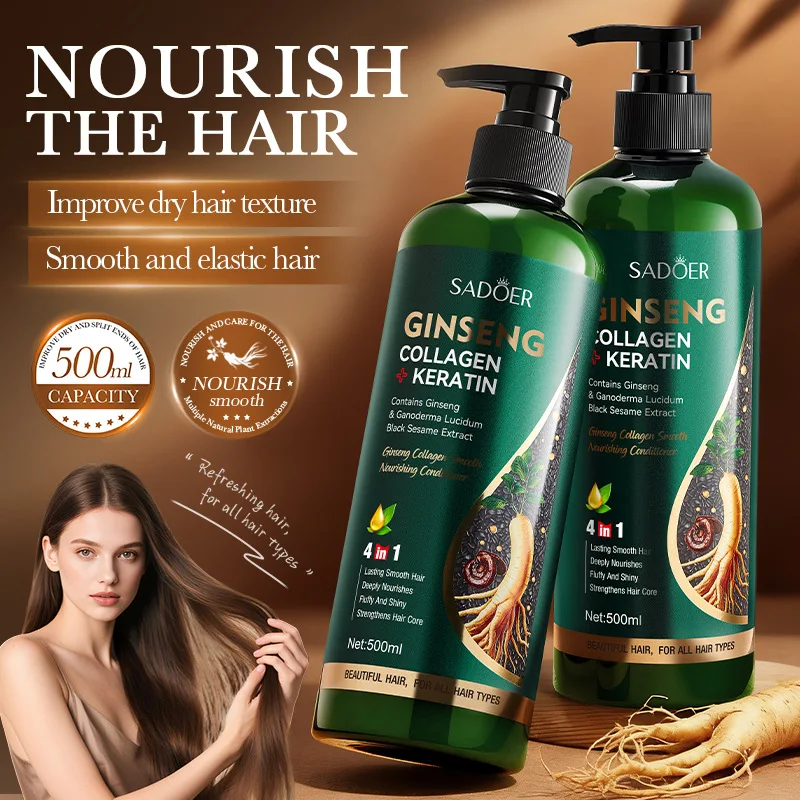 

Ginseng & Collagen Conditioner 500ml, Deep Repairing & Smoothing Hair Treatment for Dry Damaged Hair, Nourishing Hair Mask