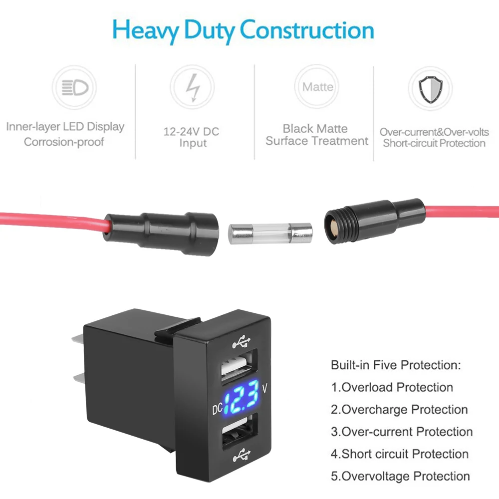 KEBIDUMEI 5V3.1A Dual USB Car Socket Charger For TOYOTA 12V 24V Power Supply Adapter For Mobile Phone with Cable Car Accessories