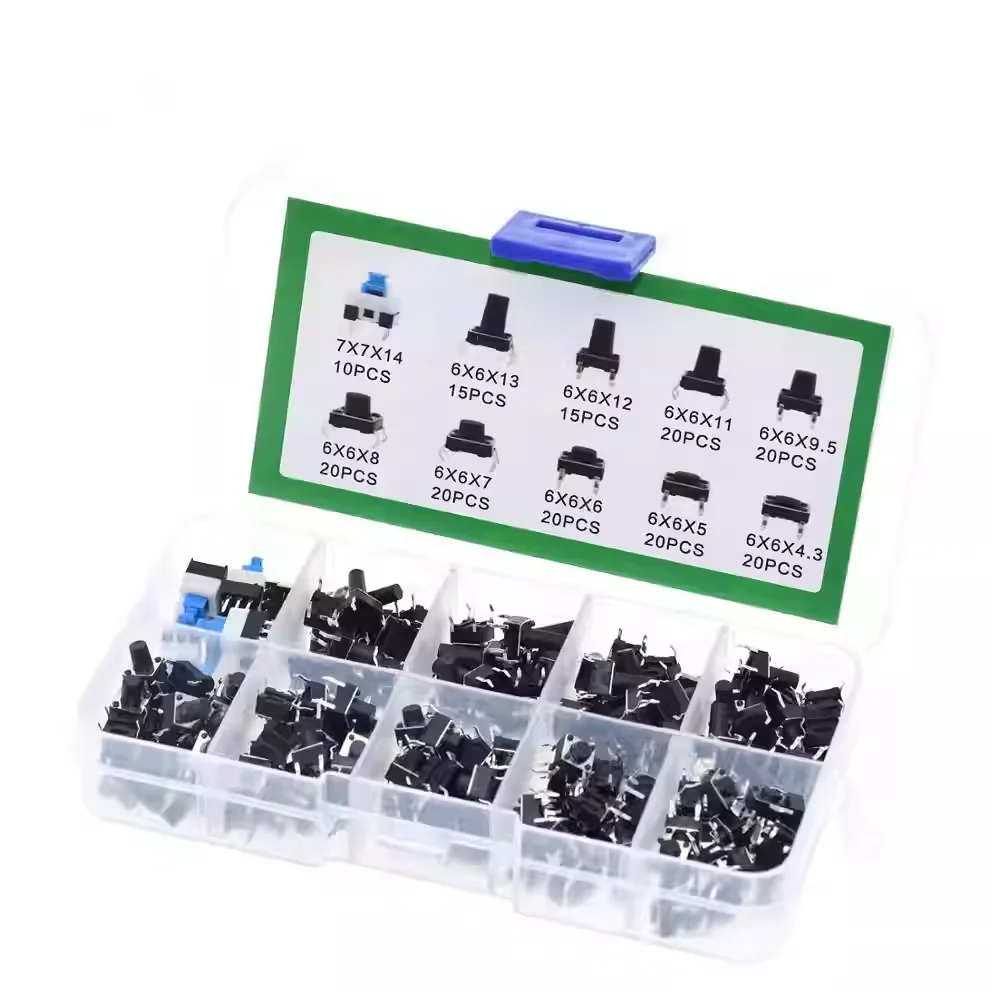 10 Types 180Pcs Tact Switch Kit 6x6mm 7x7mm Micro Push Button Switch Assortment Box for Arduino DIY Electronic Projects