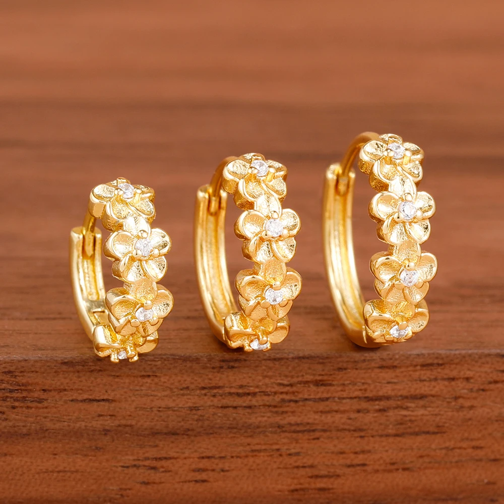 3-teiliges Set modischer Zirkonia-Blumen-Creolen für Damen, Vintage-Pflanzenmuster, elegantes Schmuckstück für Verlobung oder Geburtstag, Geschenk, 8/10/12 mm. – Detail 5