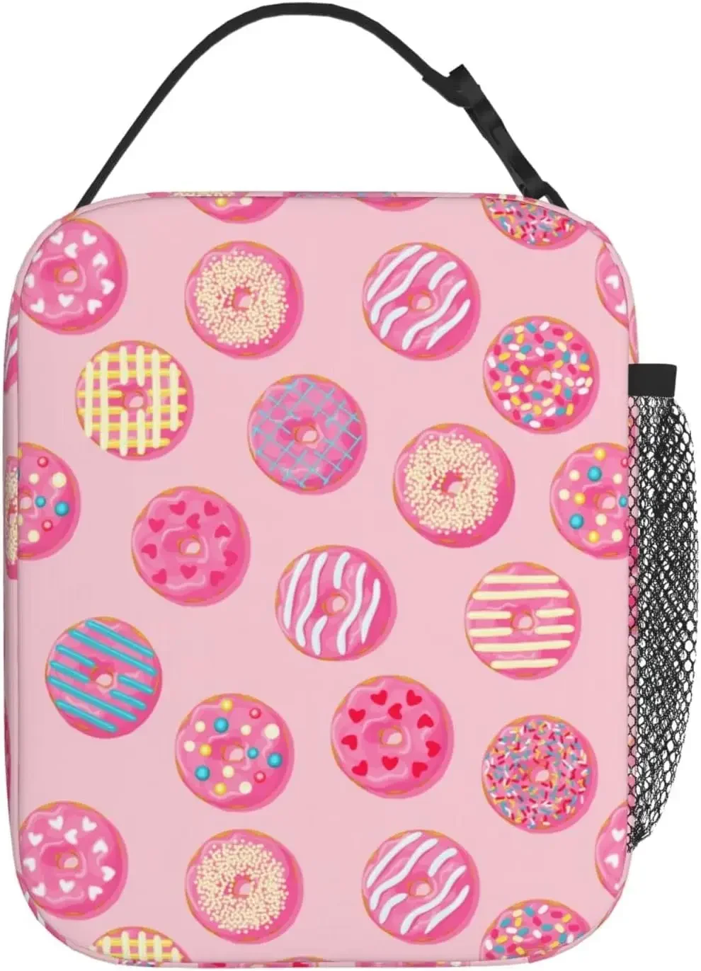 Cute Pink Donut Lunch Bag Double Insulated Leakproof Lunch Box Tote Bag Cooler with Side Pockets for Work Picnic Travel Camping