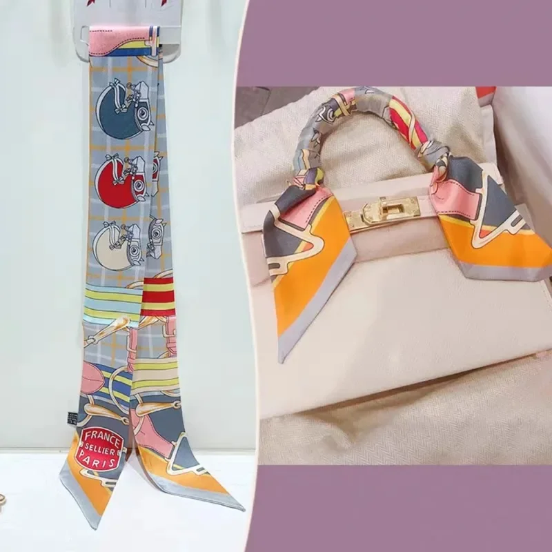 New Style Steed Cavalry Horse Racing Lady Versatile Twill Ribbon Scarf Travel Bag Handle Ribbon Hair Band Small Scarf Headband