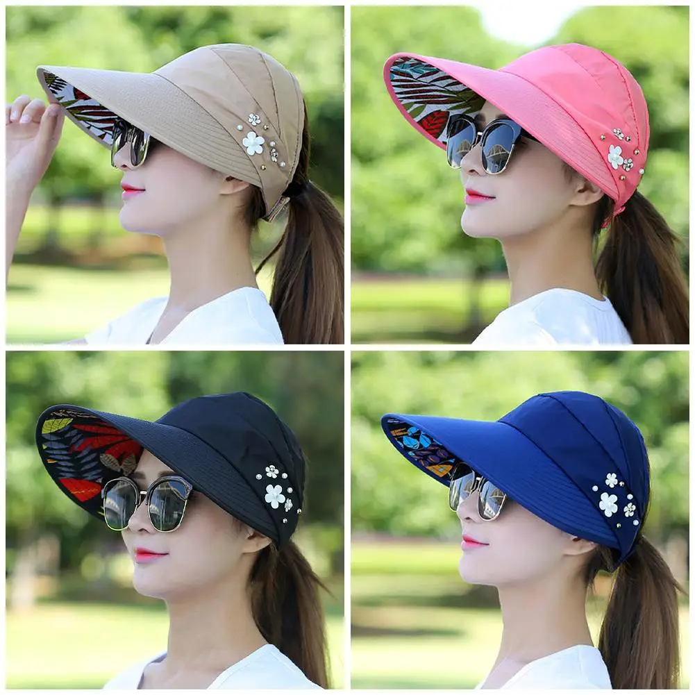 Damen Damen Sommer breite Krempe faltbarer Sonnenhut Anti-UV Strand Visier Caps Hüte