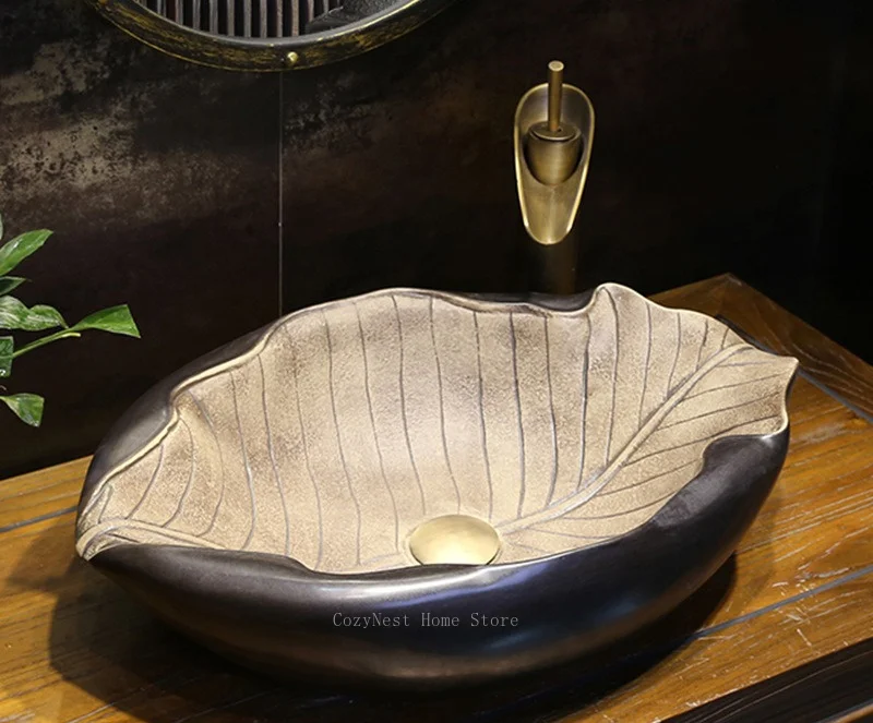 Unique Shape Ceramic Countertop Basin, Creative Art Washbasin for Powder Room, Modern Above-Counter Sink